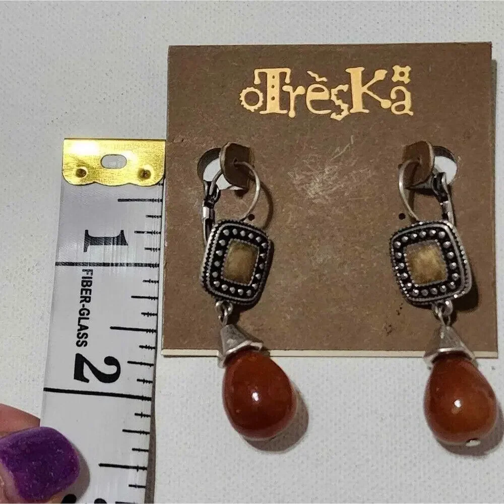 Treska Womens Silver Tone Amber Brown Teardrop Bead Leverback Drop Earrings Boho